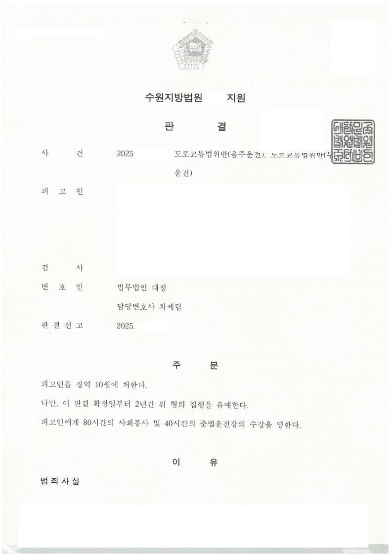 처벌 직후 음주·무면허 집행유예